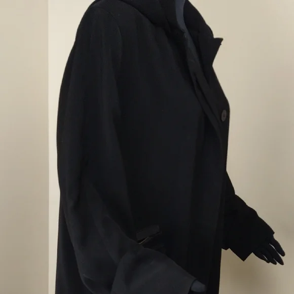 Anne Klein Black Maxi Hooded Coat Removable Hood Size 10 - Picture 3 of 11